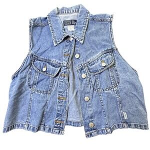 Vintage Old‎ Navy Denim Vest Sleeveless Jean Jacket Cropped Medium